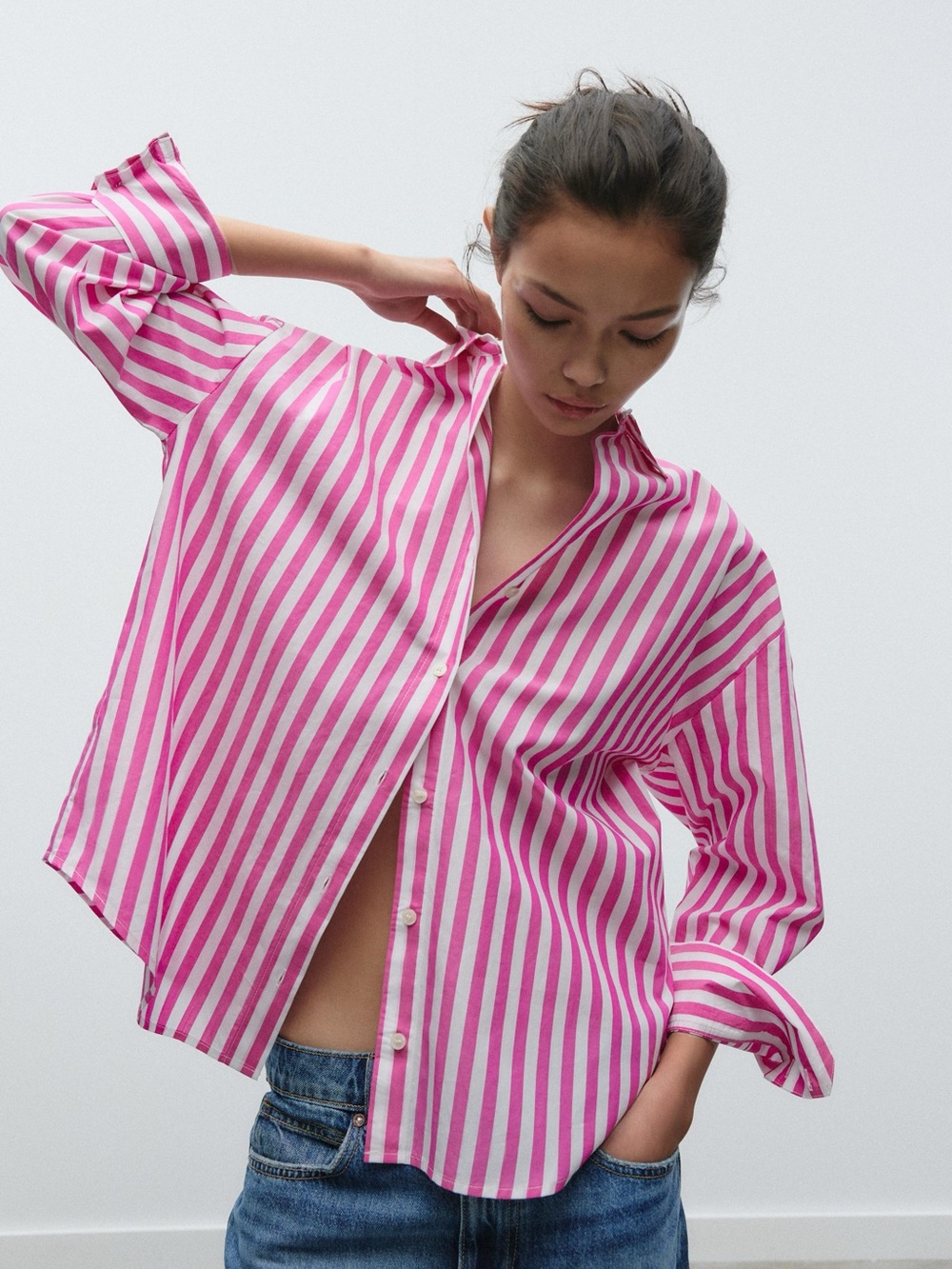 ZARA Pink Striped Button Down Shirt Women’s Size Small